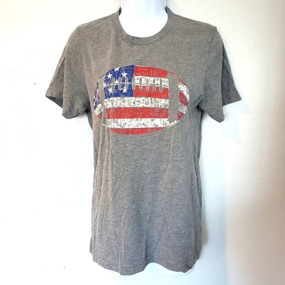 Texas True Threads Small American Flag Football T-shirt Grey Short Sleeve